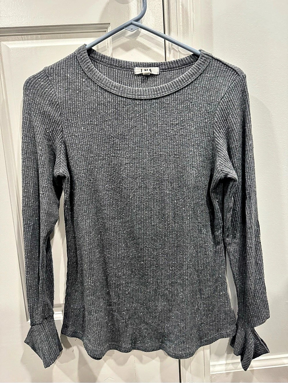LNA Dalston Ribbed Long Sleeve Top in Gray